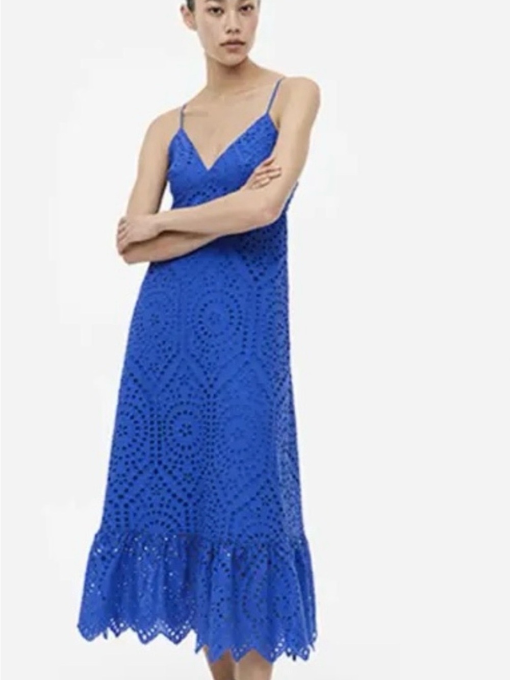 H&M Cobalt Blue Eyelet Maxi Dress with Spaghetti Straps